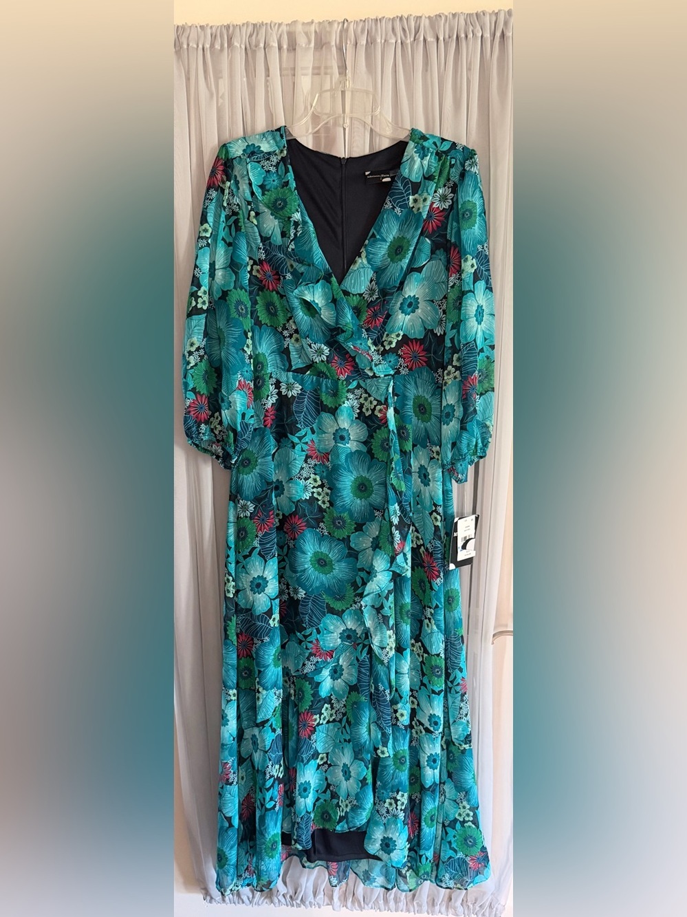 Maison Tara Teal & Turquoise Floral Cotton Maxi Dress Size 12